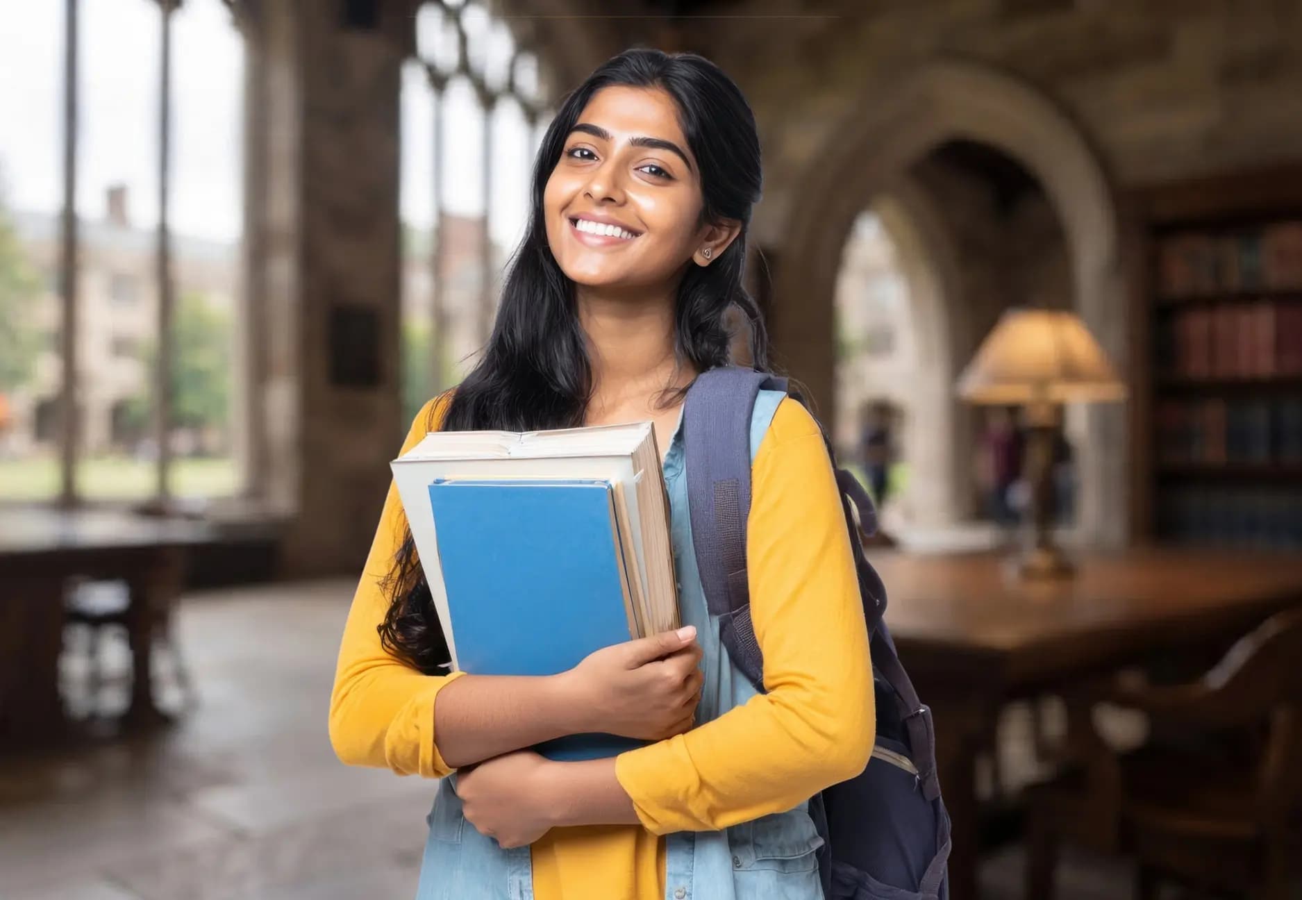 Student studying in a library — Online MBA